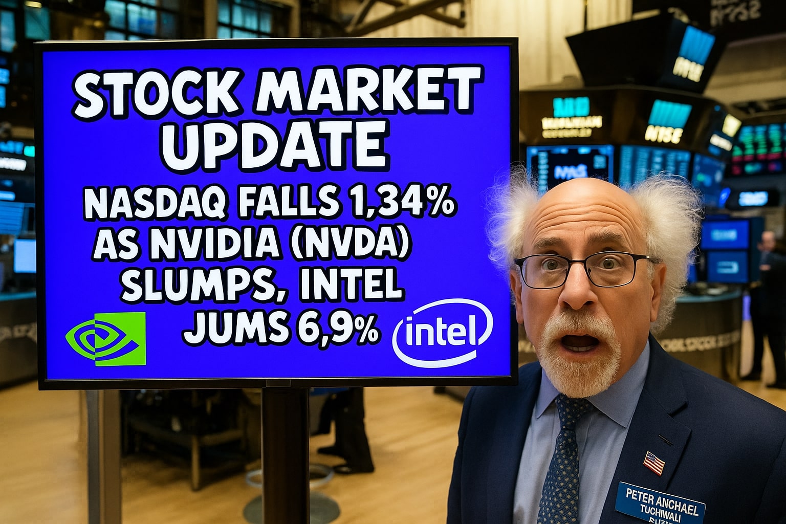 Stock Market Sees Nasdaq Down 1.34% as Big Tech Slides, Intel Soars on $2B Boost